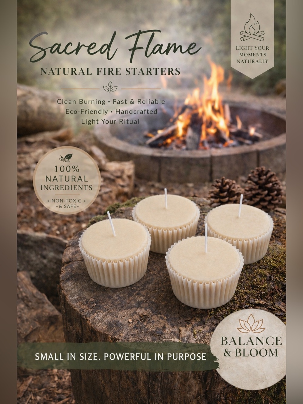 Sacred Flame Natural Fire Starters | Clean Burning | Eco-Friendly 4pk